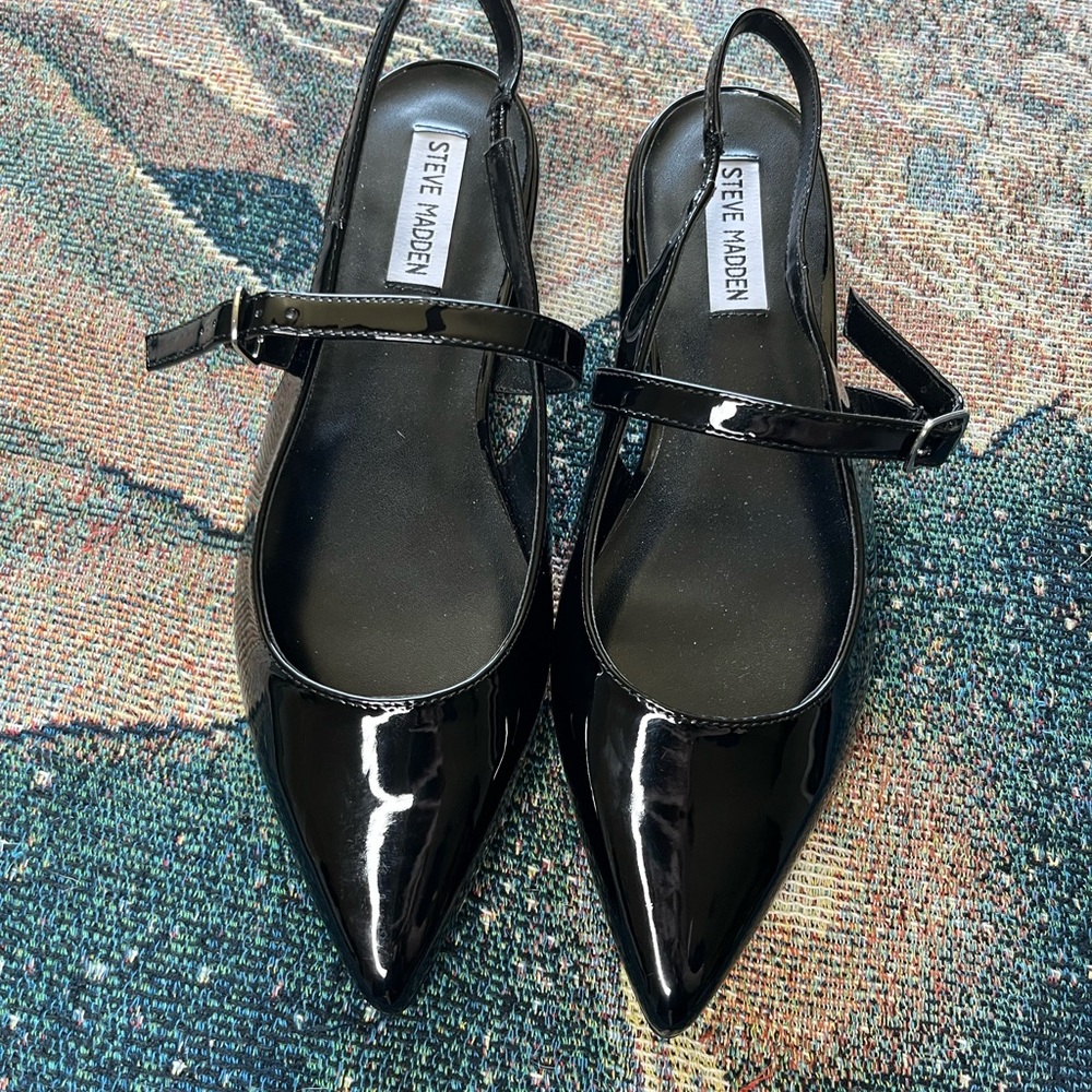 Steve Madden Black Patent Pointed Toe Slingback Heels